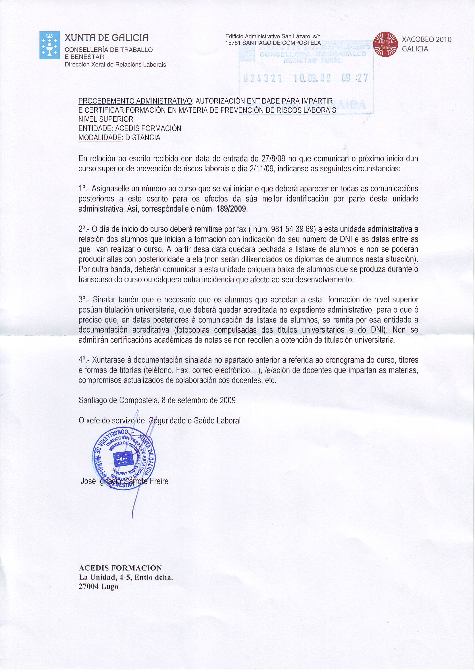 Certificado de homologacion master y cursos prevencion riesgos laborales